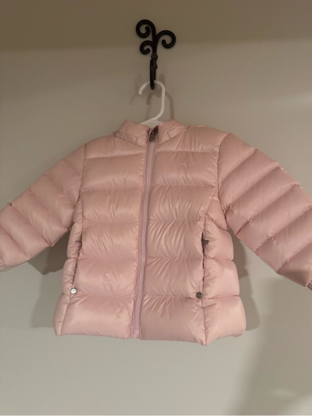 Ralph Lauren Baby Pink Puffer Jacket 12M Girls Hooded Coat Removable Hood